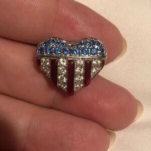 Swarovski Crystal Patriotic Heart Tie Tac Lapel Pin